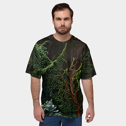 Мужская футболка оверсайз Объемные растения в лесу / 3D-принт – фото 3