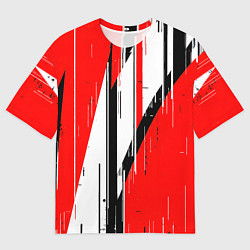 Футболка оверсайз мужская Чёрно-белые вертикальные полосы на красном фоне, цвет: 3D-принт