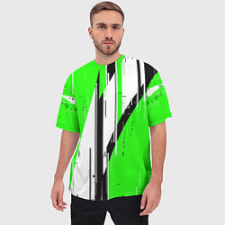 Футболка оверсайз мужская Black and white vertical stripes on a green backgr, цвет: 3D-принт — фото 2