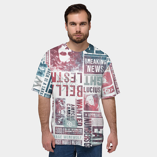 Мужская футболка оверсайз Паттерн газеты - Гарри Поттер Сириус Блэк и Люциус / 3D-принт – фото 3