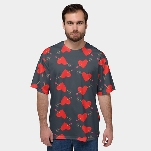 Мужская футболка оверсайз Сердце со стрелой / 3D-принт – фото 3