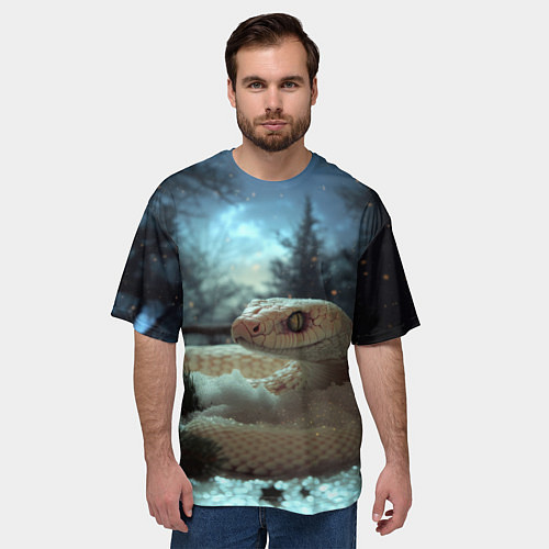 Мужская футболка оверсайз Белая змея и новогодние шары / 3D-принт – фото 3