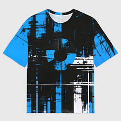Футболка оверсайз мужская Сине-белый гранж на чёрном фоне, цвет: 3D-принт