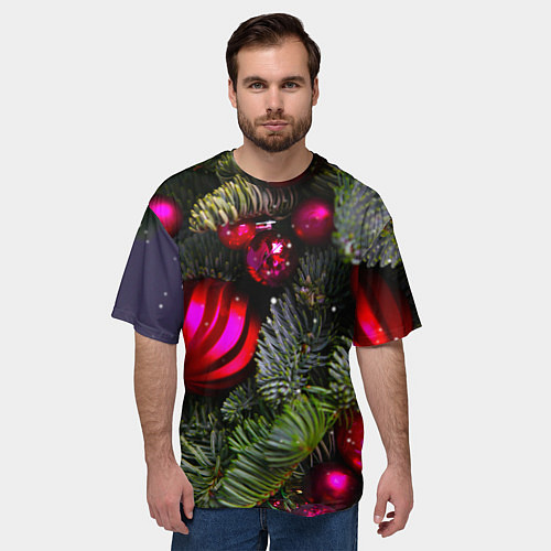 Мужская футболка оверсайз Новогоднее украшение ёлки / 3D-принт – фото 3