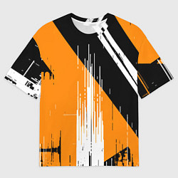 Мужская футболка оверсайз Вертикальные чёрные линии на оранжево-белом фоне
