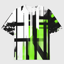 Мужская футболка оверсайз Чёрно-зелёные вертикальные и горизонтальные полосы