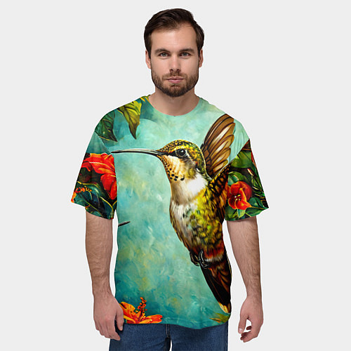 Мужская футболка оверсайз Колибри в природе / 3D-принт – фото 3