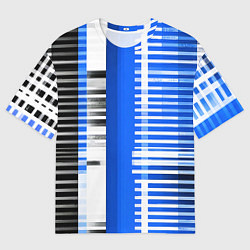 Футболка оверсайз мужская White stripes on a black and blue background, цвет: 3D-принт