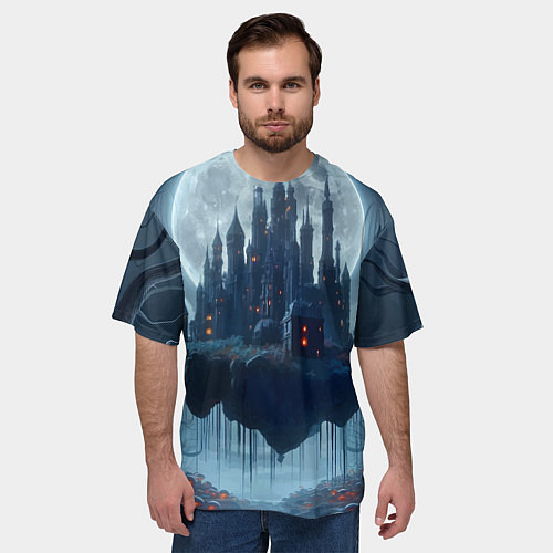 Мужская футболка оверсайз Замок Дракулы и неоновые грибы - нейроарт фантазия / 3D-принт – фото 3