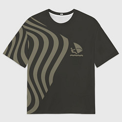 Футболка оверсайз мужская Парусник и волны на темно-оливковом, цвет: 3D-принт