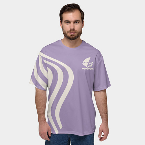 Мужская футболка оверсайз Парусник и волны на сиреневом / 3D-принт – фото 3