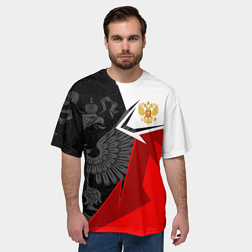 Мужская футболка оверсайз Герб России - красно-белый / 3D-принт – фото 3