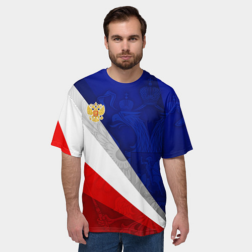 Мужская футболка оверсайз Герб России - триколор / 3D-принт – фото 3