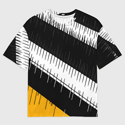 Мужская футболка оверсайз Диагональные чёрно-белые полосы на жёлтом фоне