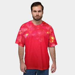 Футболка оверсайз мужская Красный градиент с падающими сердечками, цвет: 3D-принт — фото 2
