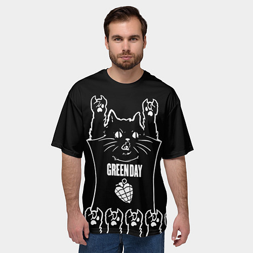 Мужская футболка оверсайз Green Day: cat rock / 3D-принт – фото 3