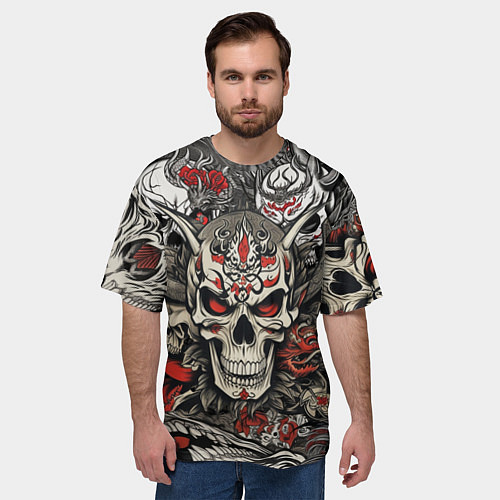 Мужская футболка оверсайз Череп в маске Хання / 3D-принт – фото 3