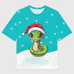 Футболка оверсайз мужская Змейка в новогодней шапочке, цвет: 3D-принт