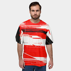 Футболка оверсайз мужская Горизонтальные чёрно-белые линии на красном фоне, цвет: 3D-принт — фото 2