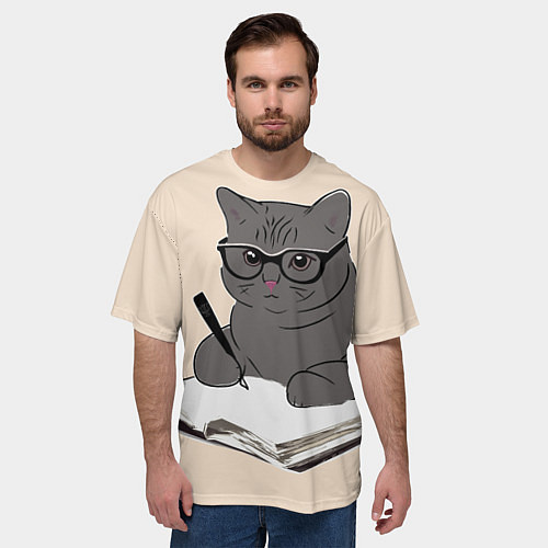 Мужская футболка оверсайз Психолог кот / 3D-принт – фото 3