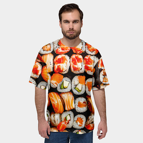 Мужская футболка оверсайз Большой сет роллов / 3D-принт – фото 3