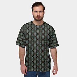 Футболка оверсайз мужская Вертикальный геометрический узор на черном, цвет: 3D-принт — фото 2