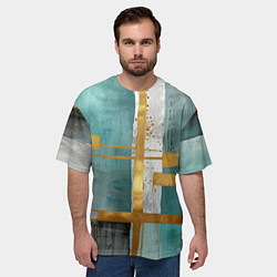 Футболка оверсайз мужская Узоры акварелью бирюзового и золотого цвета, цвет: 3D-принт — фото 2