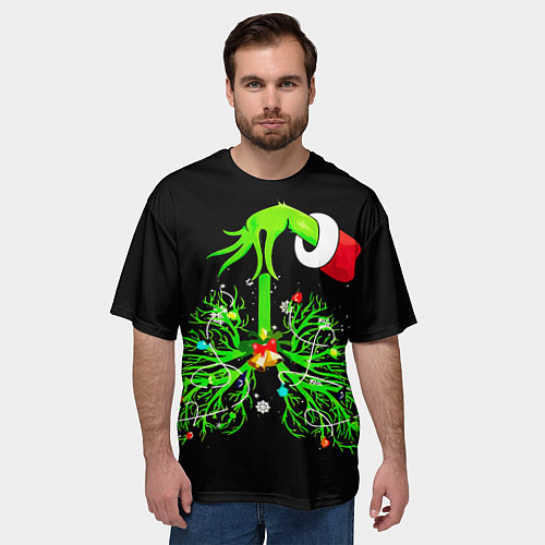 Мужская футболка оверсайз Гринч похищает сердца / 3D-принт – фото 3