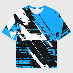 Мужская футболка оверсайз Diagonal black and white stripes on a blue backgro