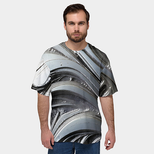 Мужская футболка оверсайз Полированный серебряный металл / 3D-принт – фото 3