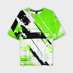 Футболка оверсайз мужская Diagonal black and green stripes on a white backgr, цвет: 3D-принт