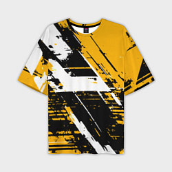 Футболка оверсайз мужская Diagonal black and white stripes on a yellow backg, цвет: 3D-принт