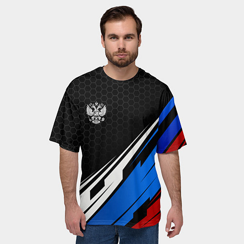 Мужская футболка оверсайз Герб России - спортивная абстракция / 3D-принт – фото 3