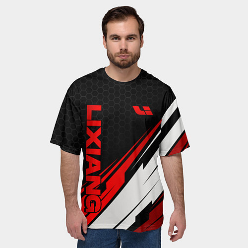 Мужская футболка оверсайз Lixiang - красная абстракция / 3D-принт – фото 3