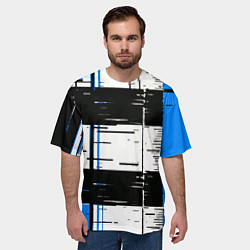 Футболка оверсайз мужская Синие и чёрные полосы на белом фоне, цвет: 3D-принт — фото 2