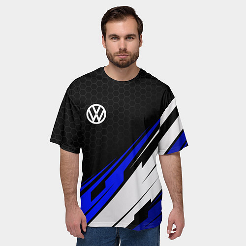 Мужская футболка оверсайз Фольксваген - синий / 3D-принт – фото 3