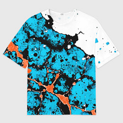 Мужская футболка оверсайз Оранжево-голубая абстракция на белом фоне