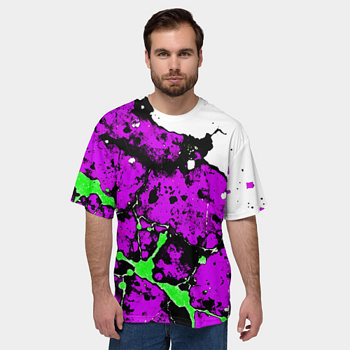 Мужская футболка оверсайз Зелёно-розовая абстракция на белом фоне / 3D-принт – фото 3