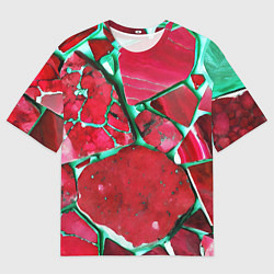 Футболка оверсайз мужская Зеленый минерал в красном камне, цвет: 3D-принт