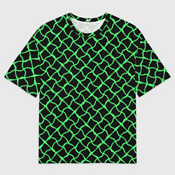 Мужская футболка оверсайз Чёрный и неоновый салатовый искажённые полосы