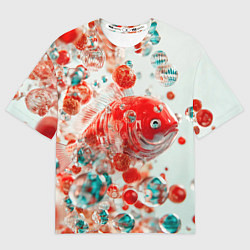 Футболка оверсайз мужская Красная стеклянная рыбка - нейросеть, цвет: 3D-принт