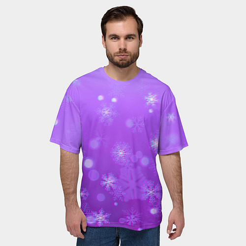 Мужская футболка оверсайз Резные снежинки глитч / 3D-принт – фото 3