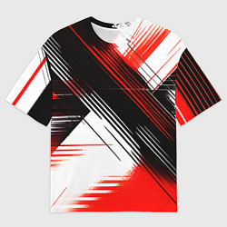 Футболка оверсайз мужская Диагональные красно-чёрные линии на белом фоне, цвет: 3D-принт