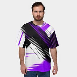 Футболка оверсайз мужская Диагональные фиолетово-чёрные линии на белом фоне, цвет: 3D-принт — фото 2
