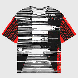 Мужская футболка оверсайз Горизонтальные чёрные линии на бело-красном фоне