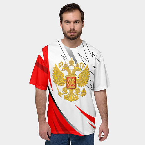 Мужская футболка оверсайз Российский красный - герб / 3D-принт – фото 3
