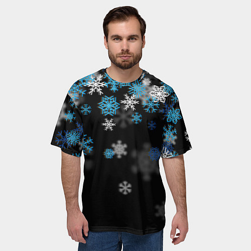 Мужская футболка оверсайз Снежинки объемные / 3D-принт – фото 3