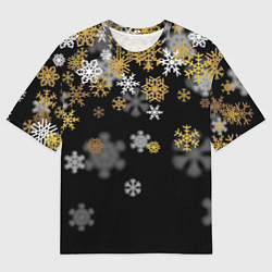 Мужская футболка оверсайз Снежинки объемные золотистые