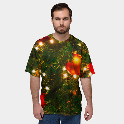 Мужская футболка оверсайз Новогодние украшения на ёлке / 3D-принт – фото 3