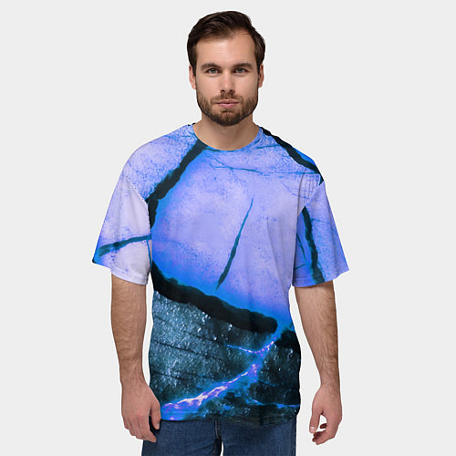 Мужская футболка оверсайз Трещины на абстрактном синем фоне / 3D-принт – фото 3